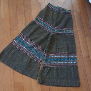 Bohemian Wide-Leg Pants with Colorful Stripes Vintage OOAK